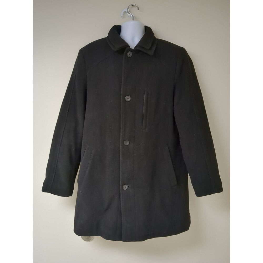 Lauren Ralph Lauren Men Size 44L 44 Long Black Wool Quilted Lined Overcoat Coat